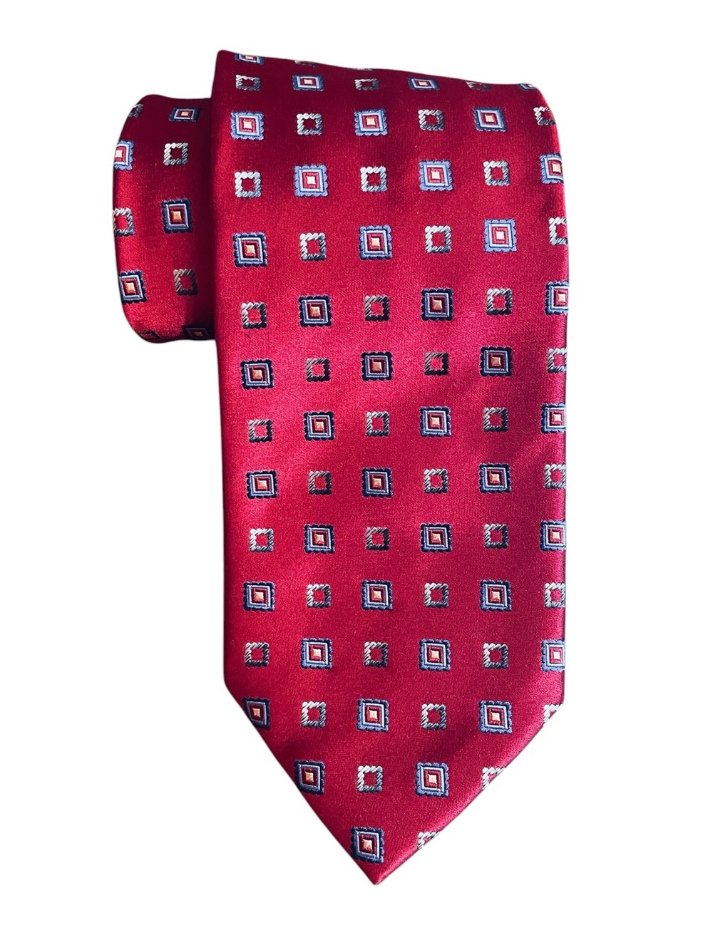Ermenegildo Zegna Men’s Red Geometric Silk Tie Made in Italy 3.75” Wide